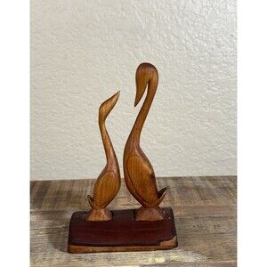 Vintage 1960s Hand Carved Birds Wood Sculpture Folk Art Danish Cranes Herons